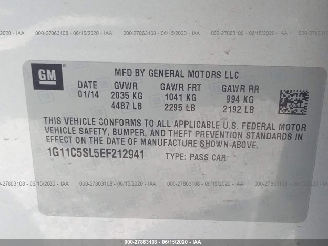 Photo 8 VIN: 1G11C5SL5EF212941 - CHEVROLET MALIBU 