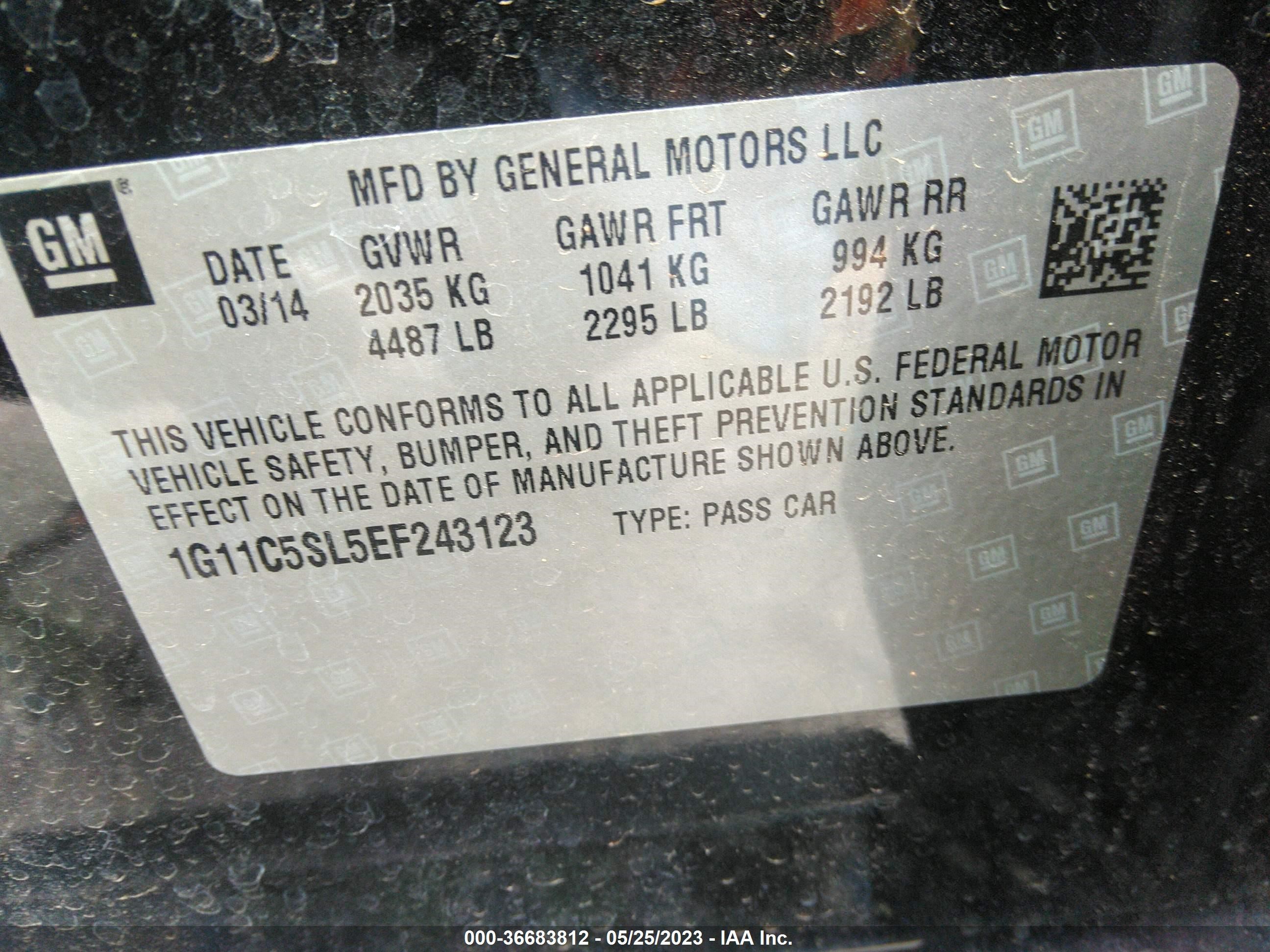 Photo 8 VIN: 1G11C5SL5EF243123 - CHEVROLET MALIBU 