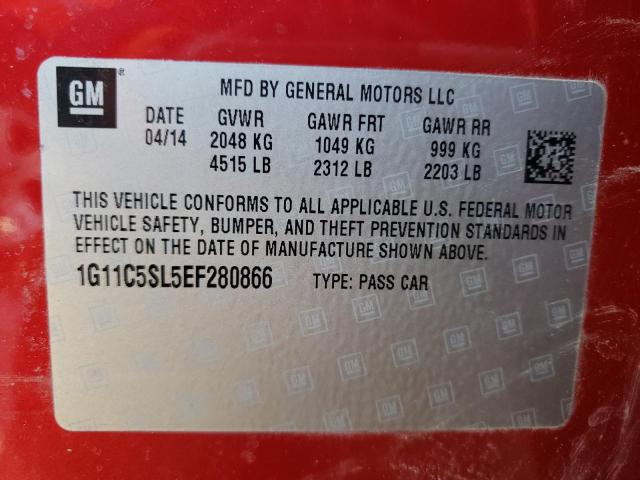 Photo 9 VIN: 1G11C5SL5EF280866 - CHEVROLET MALIBU 1LT 