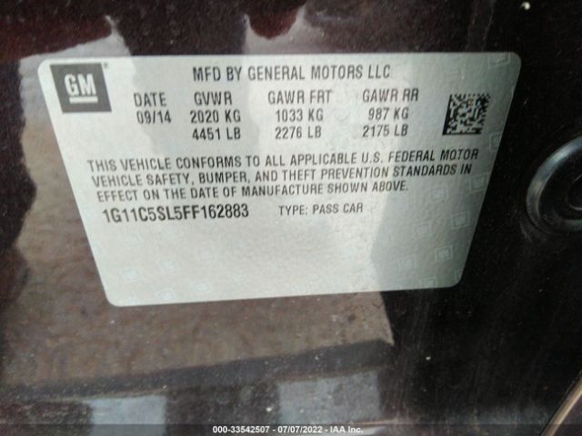 Photo 8 VIN: 1G11C5SL5FF162883 - CHEVROLET MALIBU 