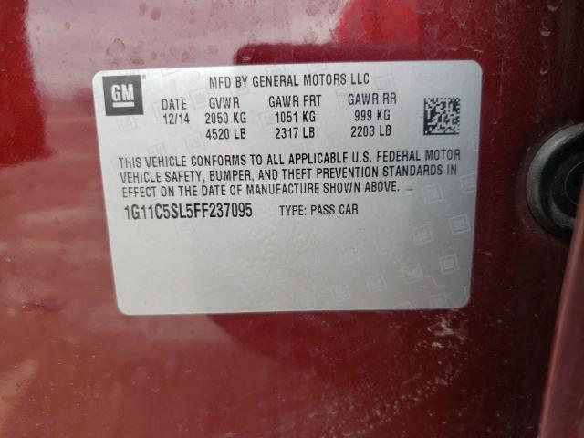 Photo 9 VIN: 1G11C5SL5FF237095 - CHEVROLET MALIBU 1LT 