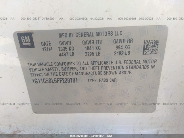 Photo 8 VIN: 1G11C5SL5FF238781 - CHEVROLET MALIBU 