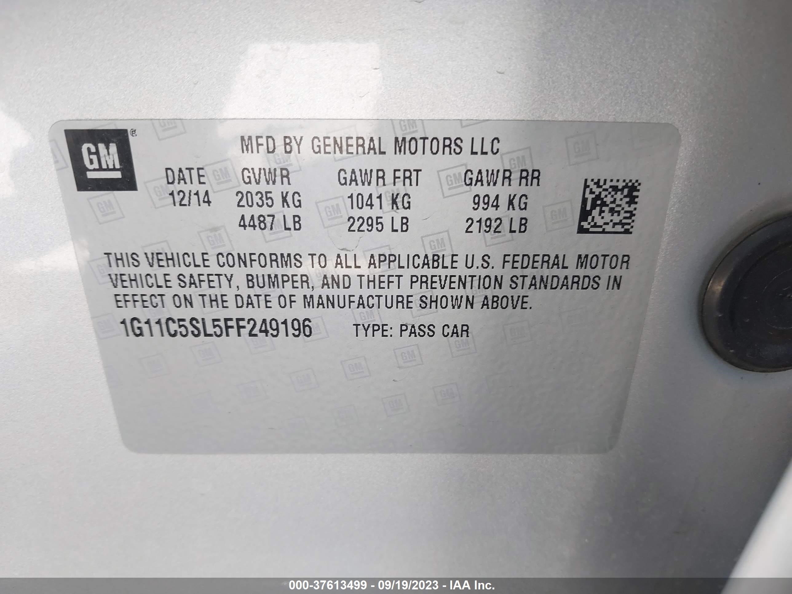 Photo 8 VIN: 1G11C5SL5FF249196 - CHEVROLET MALIBU 