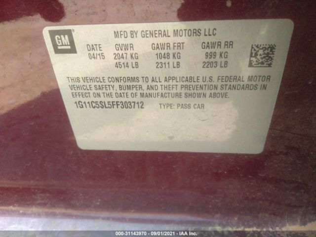 Photo 8 VIN: 1G11C5SL5FF303712 - CHEVROLET MALIBU 