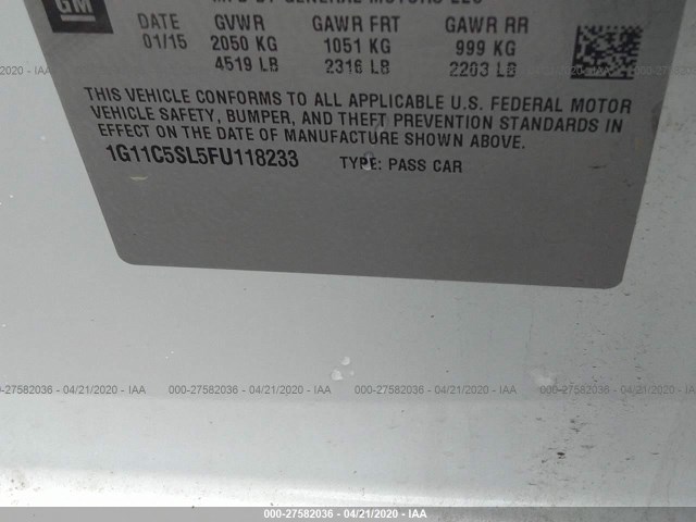 Photo 8 VIN: 1G11C5SL5FU118233 - CHEVROLET MALIBU 