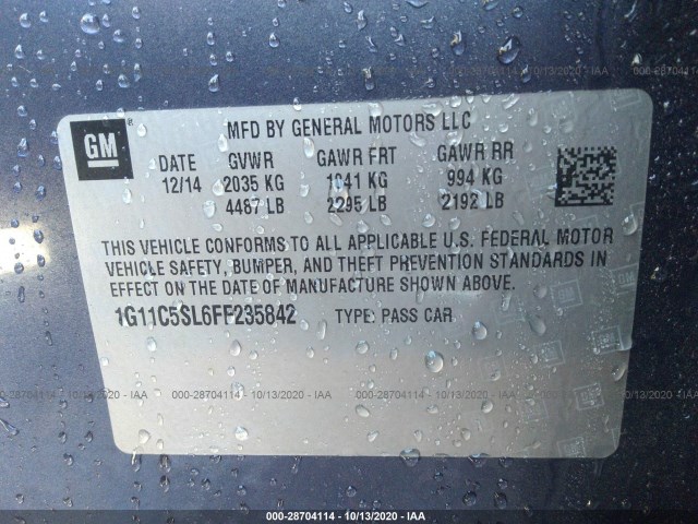 Photo 8 VIN: 1G11C5SL6FF235842 - CHEVROLET MALIBU 