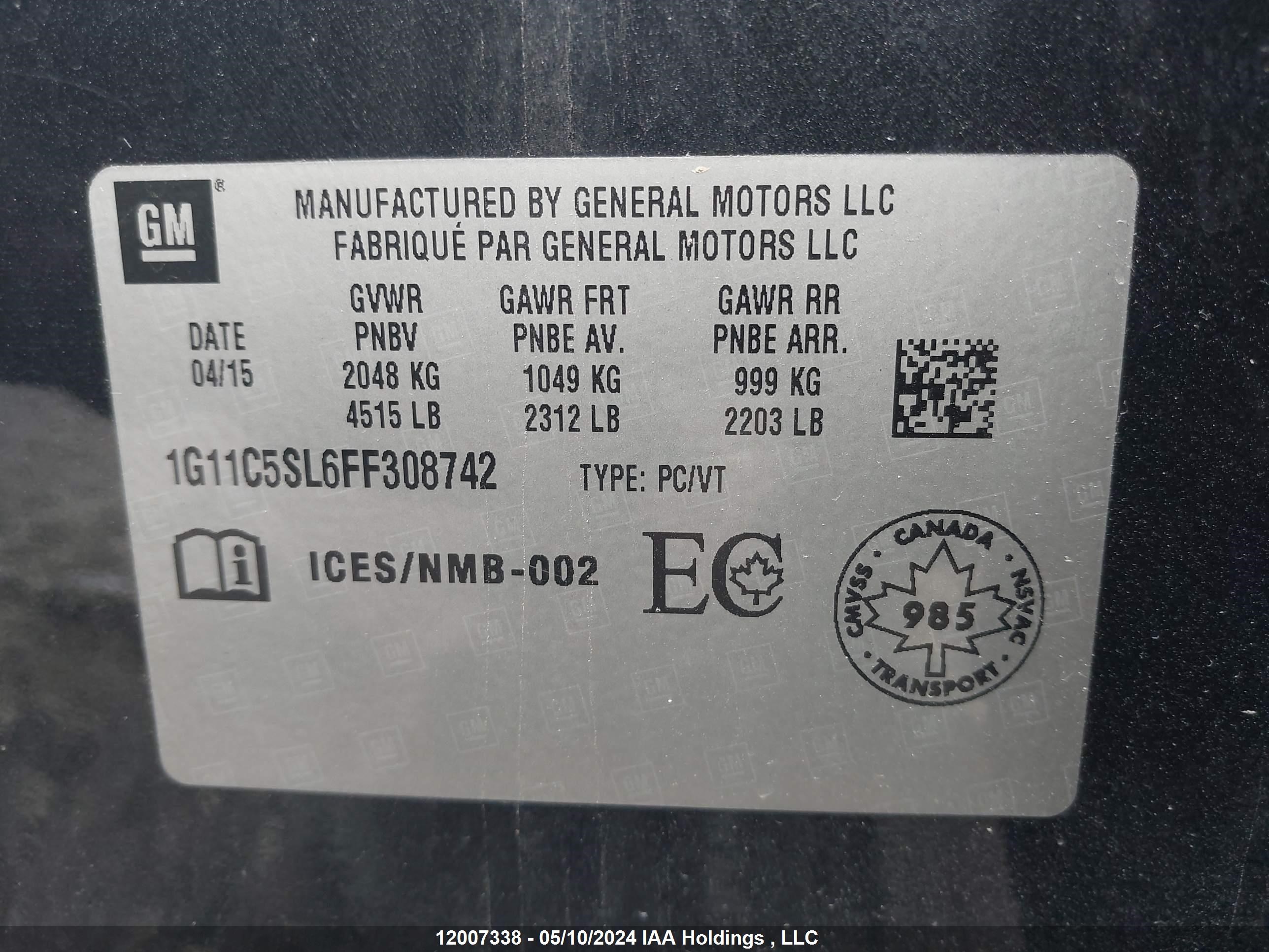 Photo 8 VIN: 1G11C5SL6FF308742 - CHEVROLET MALIBU 