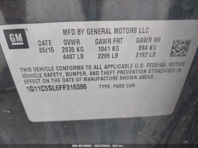 Photo 8 VIN: 1G11C5SL6FF316386 - CHEVROLET MALIBU 