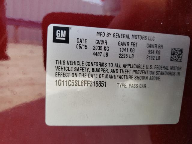 Photo 9 VIN: 1G11C5SL6FF318851 - CHEVROLET MALIBU 1LT 