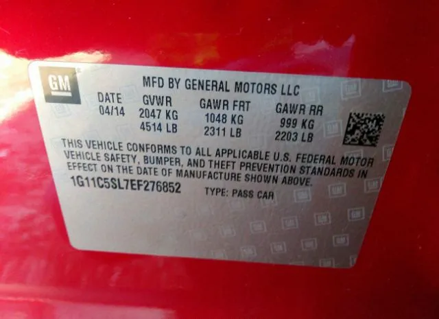 Photo 8 VIN: 1G11C5SL7EF276852 - CHEVROLET MALIBU 