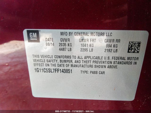 Photo 8 VIN: 1G11C5SL7FF143851 - CHEVROLET MALIBU 