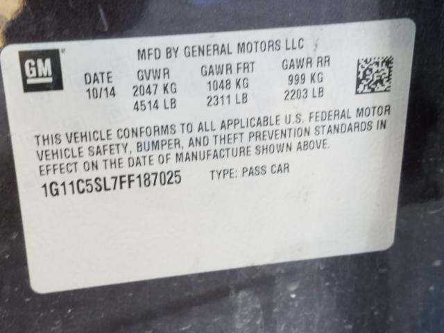 Photo 9 VIN: 1G11C5SL7FF187025 - CHEVROLET MALIBU 1LT 