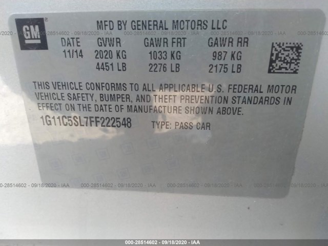 Photo 8 VIN: 1G11C5SL7FF222548 - CHEVROLET MALIBU 