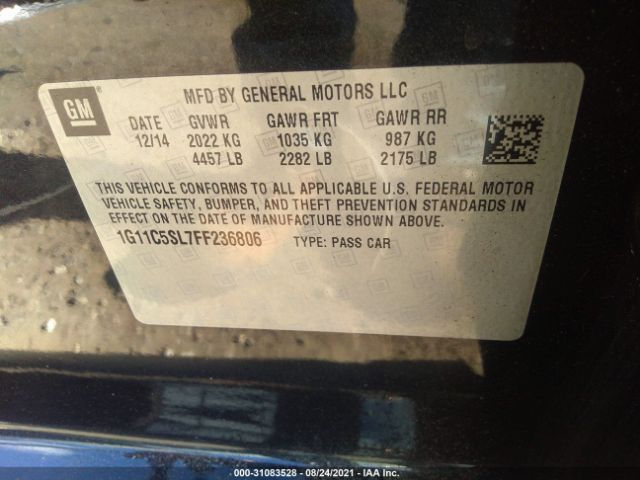 Photo 8 VIN: 1G11C5SL7FF236806 - CHEVROLET MALIBU 