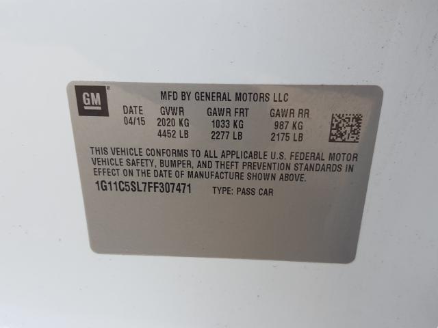 Photo 9 VIN: 1G11C5SL7FF307471 - CHEVROLET MALIBU 1LT 