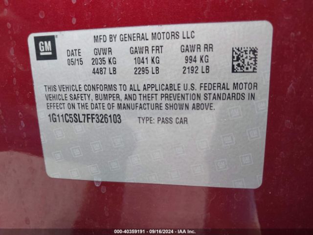 Photo 8 VIN: 1G11C5SL7FF326103 - CHEVROLET MALIBU 