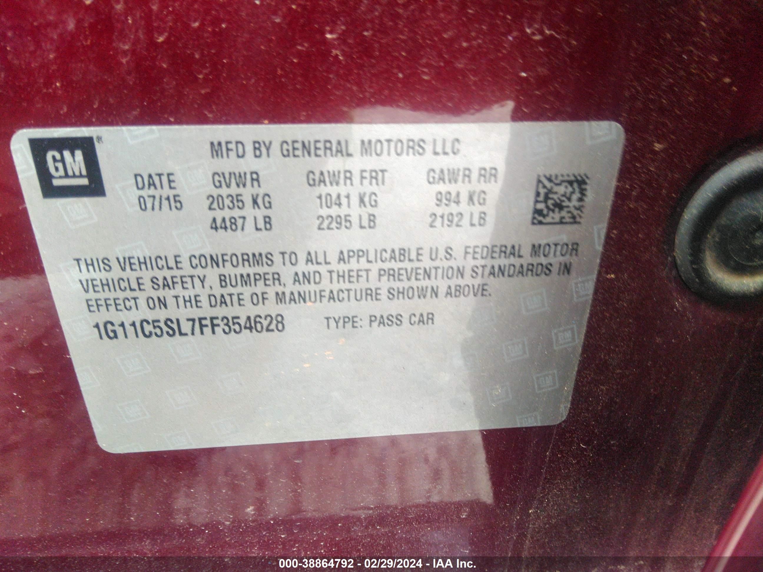 Photo 8 VIN: 1G11C5SL7FF354628 - CHEVROLET MALIBU 