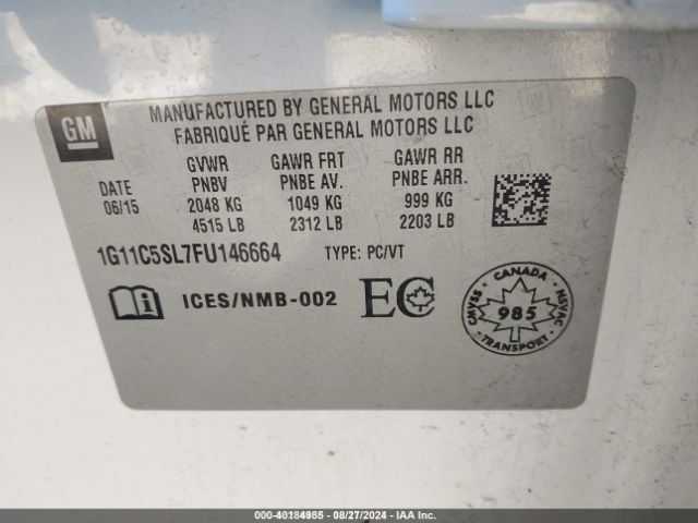 Photo 8 VIN: 1G11C5SL7FU146664 - CHEVROLET MALIBU 