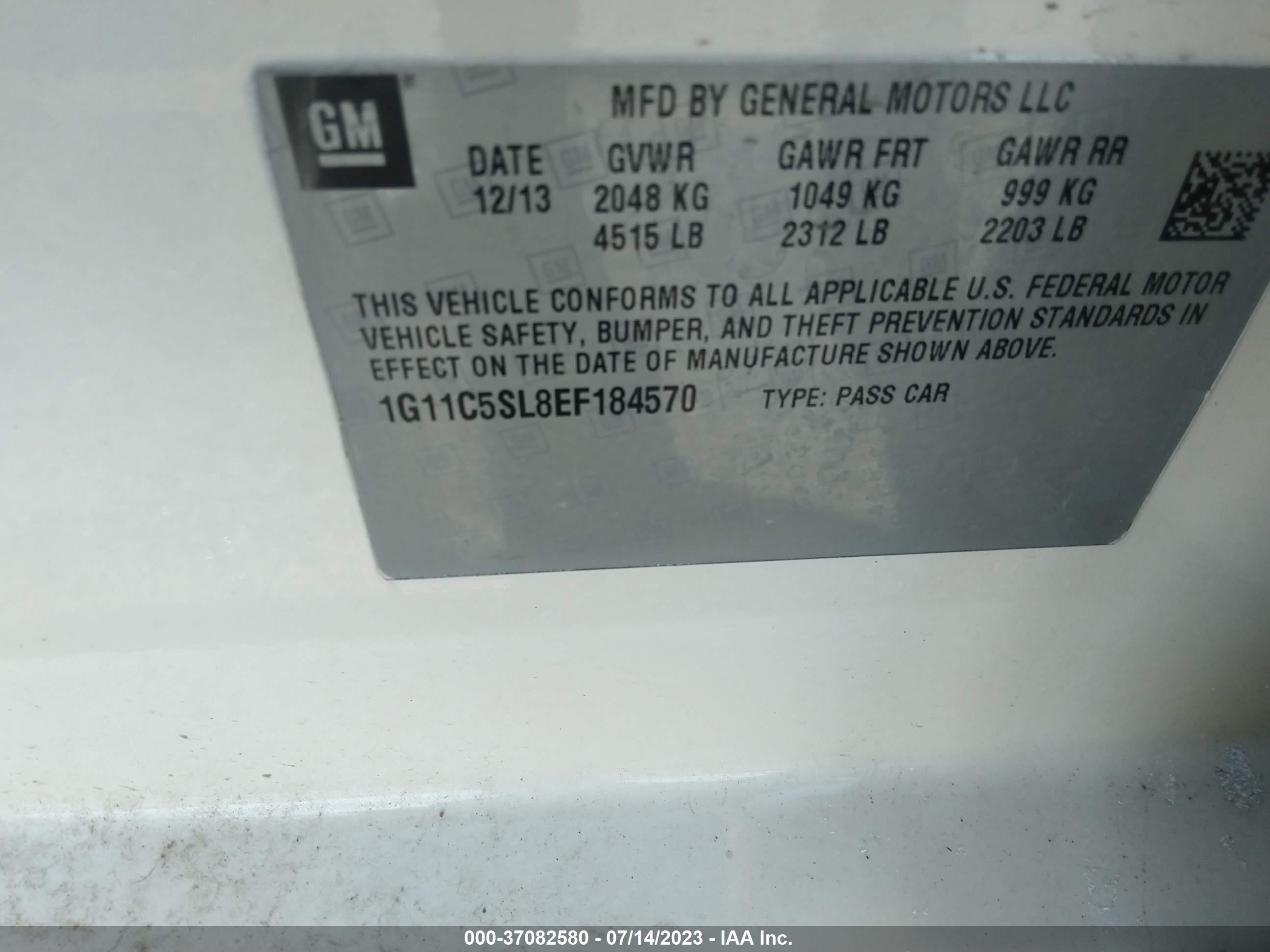 Photo 8 VIN: 1G11C5SL8EF184570 - CHEVROLET MALIBU 