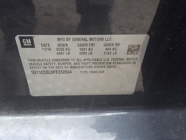 Photo 9 VIN: 1G11C5SL8FF232604 - CHEVROLET MALIBU 1LT 