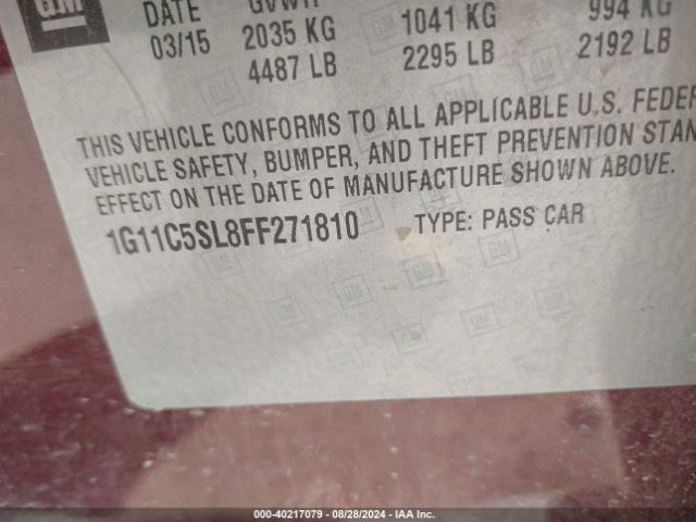 Photo 8 VIN: 1G11C5SL8FF271810 - CHEVROLET MALIBU 