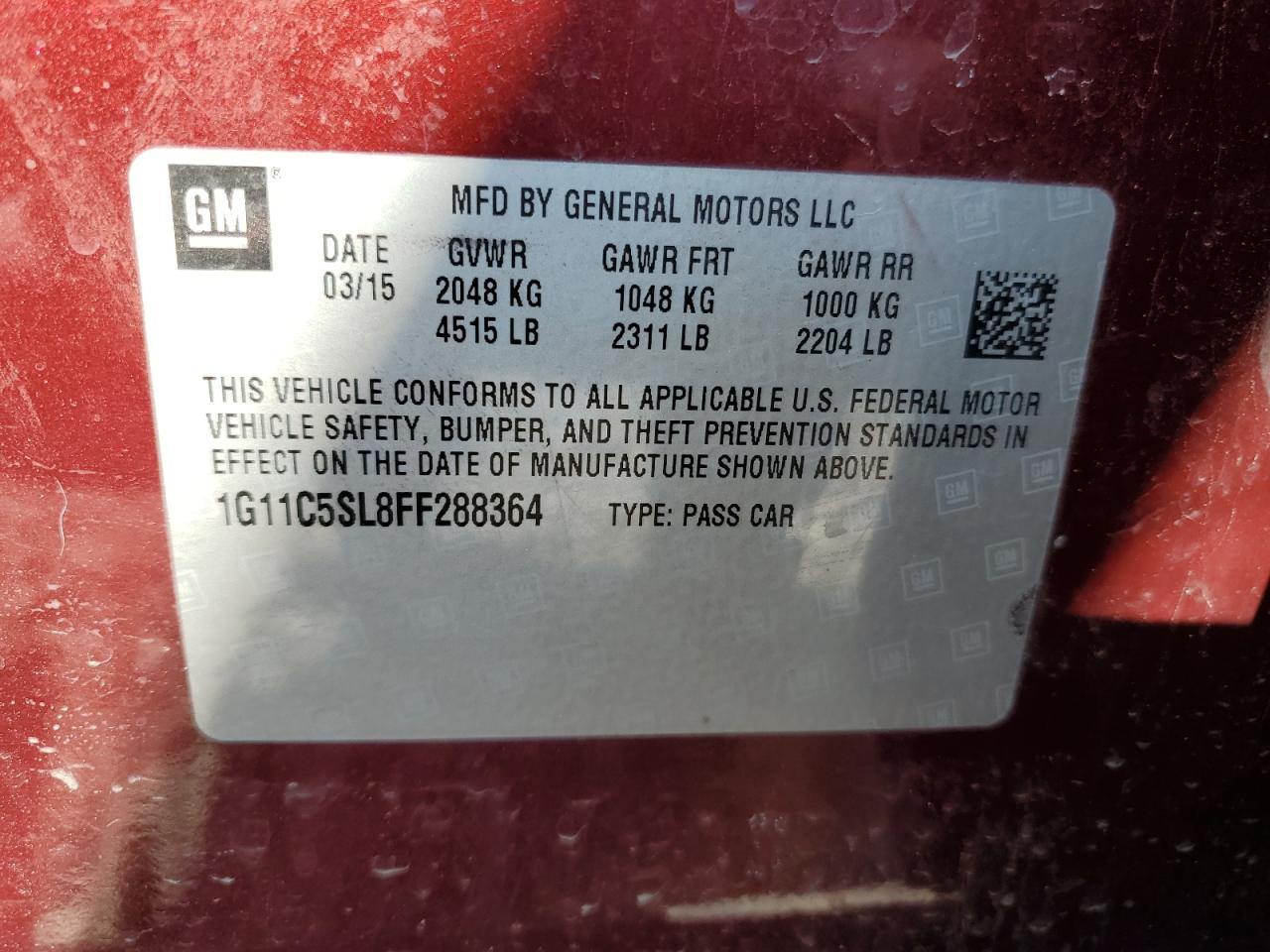 Photo 11 VIN: 1G11C5SL8FF288364 - CHEVROLET MALIBU 