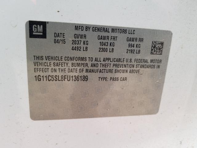 Photo 9 VIN: 1G11C5SL8FU136189 - CHEVROLET MALIBU 1LT 