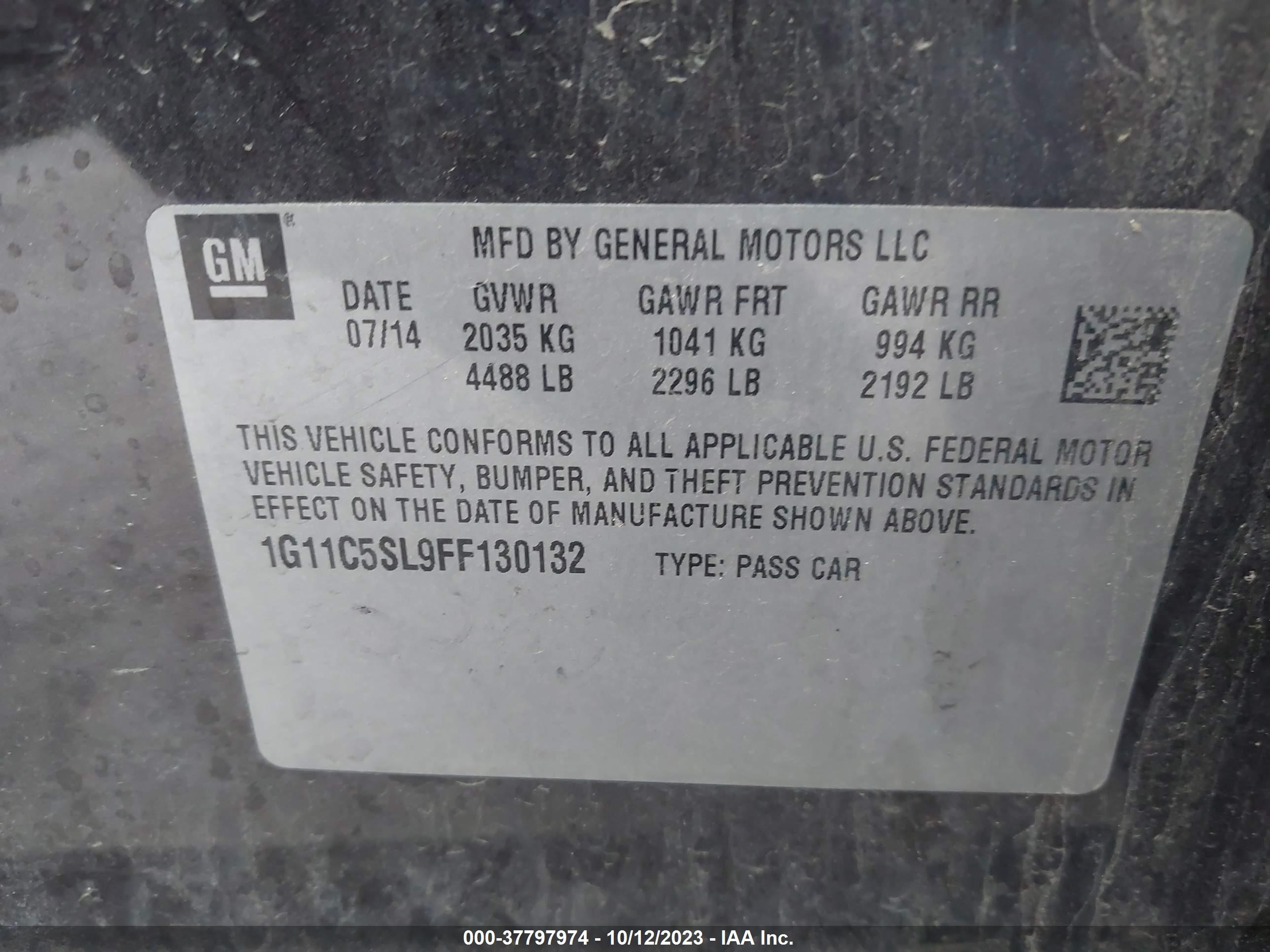 Photo 8 VIN: 1G11C5SL9FF130132 - CHEVROLET MALIBU 