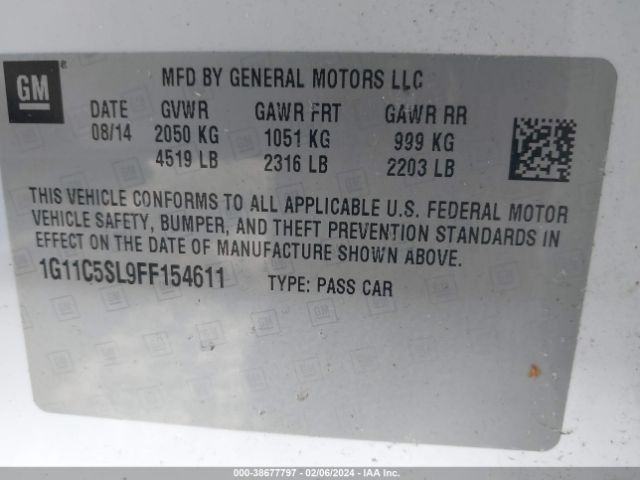 Photo 8 VIN: 1G11C5SL9FF154611 - CHEVROLET MALIBU 