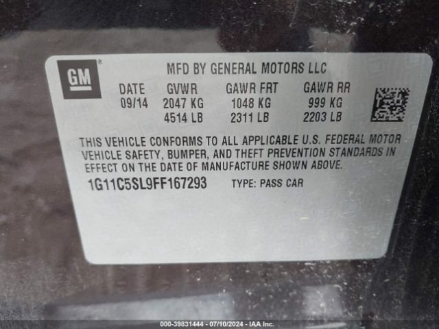 Photo 8 VIN: 1G11C5SL9FF167293 - CHEVROLET MALIBU 