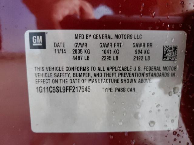 Photo 12 VIN: 1G11C5SL9FF217545 - CHEVROLET MALIBU 1LT 