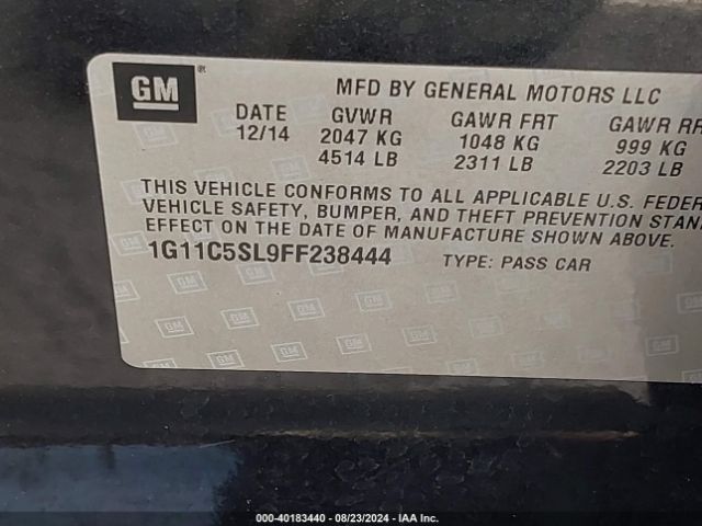 Photo 8 VIN: 1G11C5SL9FF238444 - CHEVROLET MALIBU 