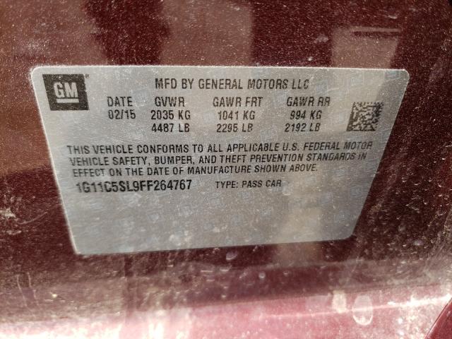 Photo 9 VIN: 1G11C5SL9FF264767 - CHEVROLET MALIBU 1LT 