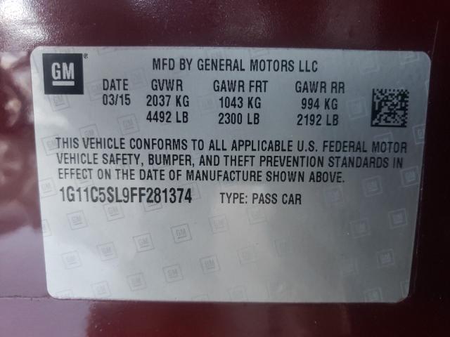 Photo 9 VIN: 1G11C5SL9FF281374 - CHEVROLET MALIBU 1LT 