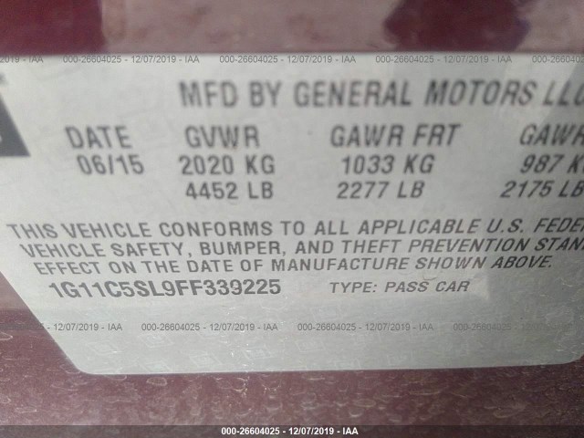 Photo 8 VIN: 1G11C5SL9FF339225 - CHEVROLET MALIBU 