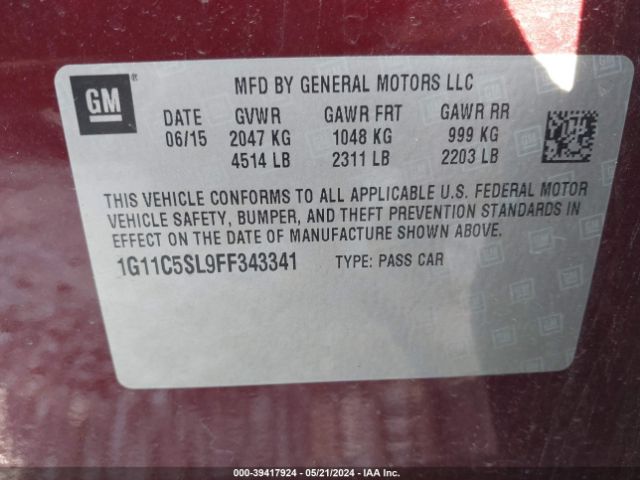 Photo 8 VIN: 1G11C5SL9FF343341 - CHEVROLET MALIBU 