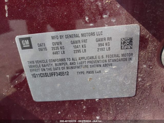 Photo 8 VIN: 1G11C5SL9FF345512 - CHEVROLET MALIBU 