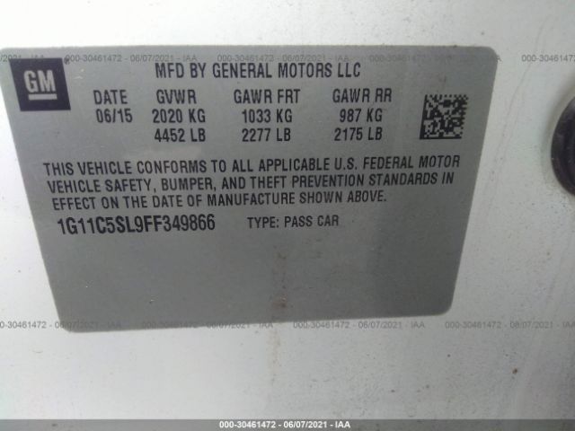 Photo 8 VIN: 1G11C5SL9FF349866 - CHEVROLET MALIBU 