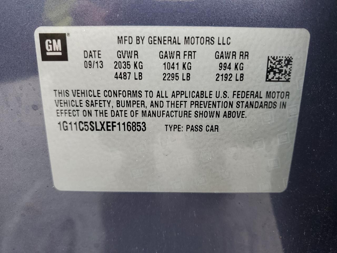 Photo 11 VIN: 1G11C5SLXEF116853 - CHEVROLET MALIBU 