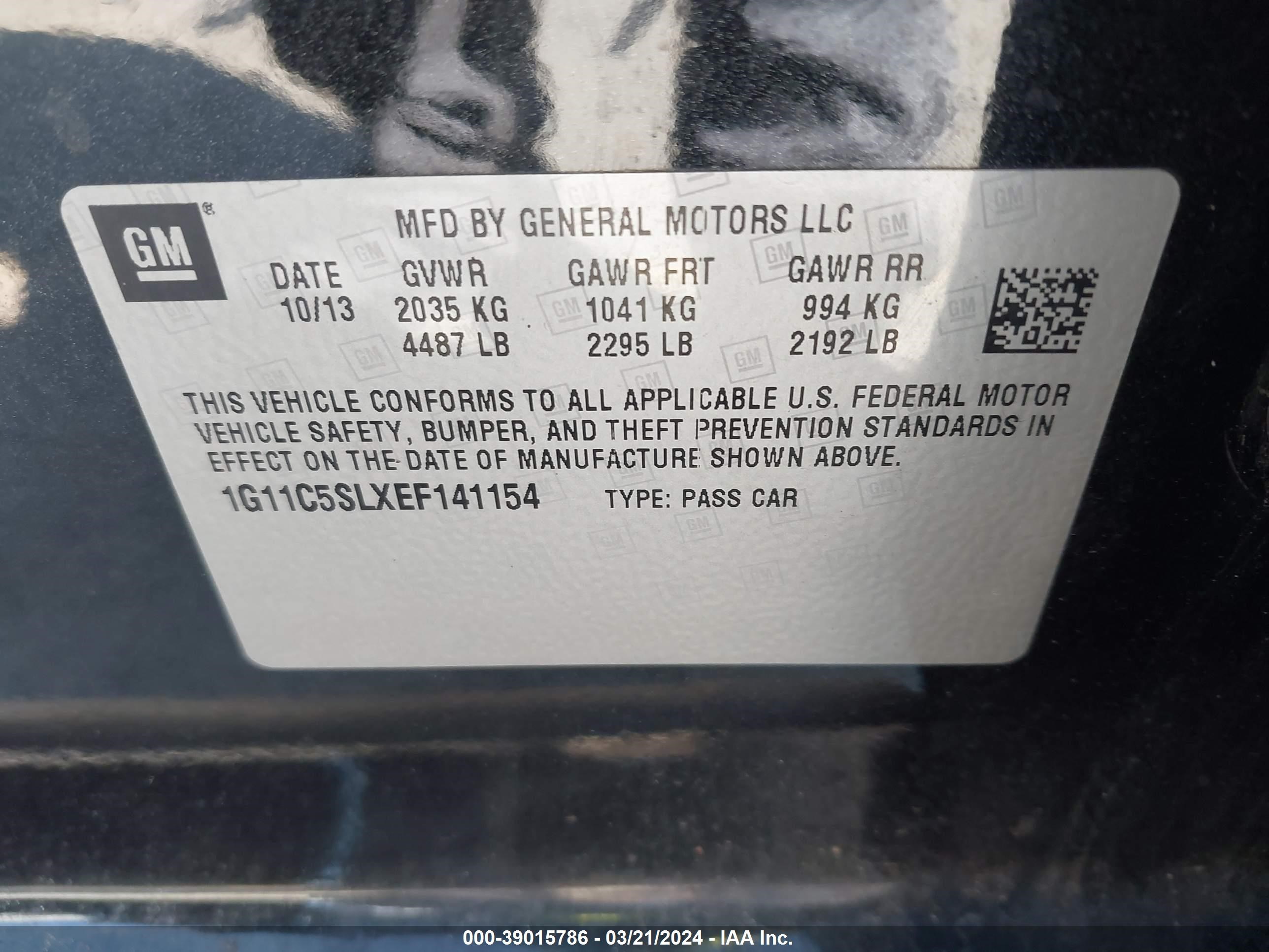 Photo 8 VIN: 1G11C5SLXEF141154 - CHEVROLET MALIBU 