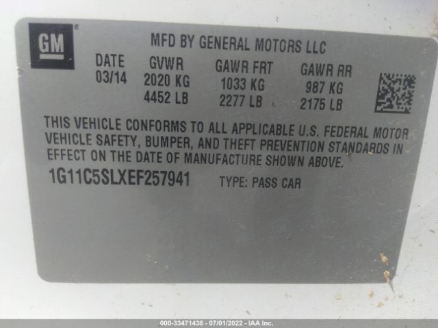 Photo 8 VIN: 1G11C5SLXEF257941 - CHEVROLET MALIBU 