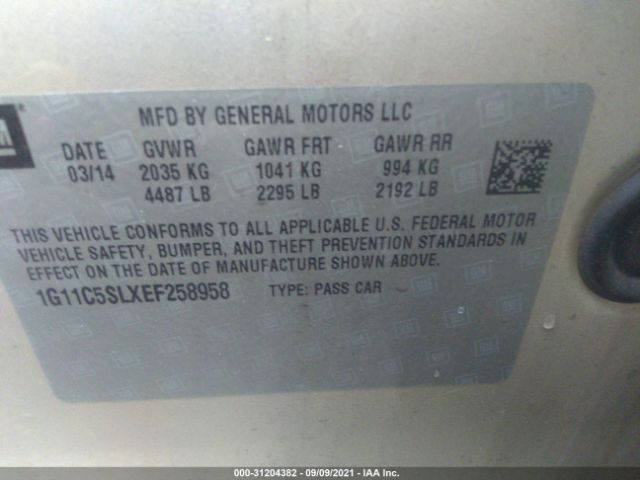 Photo 8 VIN: 1G11C5SLXEF258958 - CHEVROLET MALIBU 