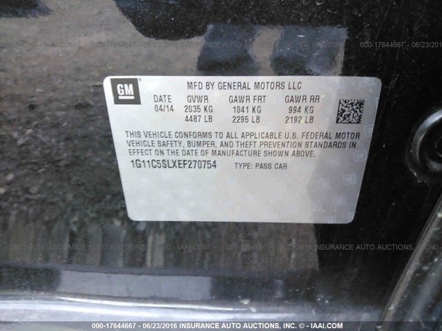 Photo 8 VIN: 1G11C5SLXEF270754 - CHEVROLET MALIBU 