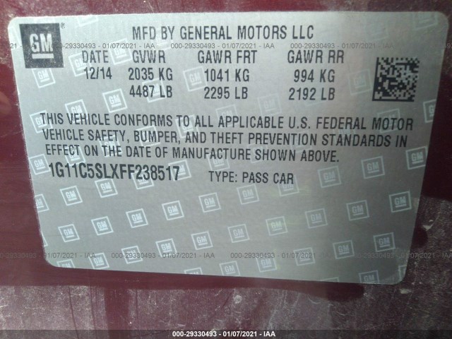 Photo 8 VIN: 1G11C5SLXFF238517 - CHEVROLET MALIBU 