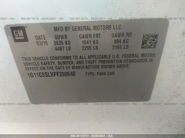 Photo 8 VIN: 1G11C5SLXFF290648 - CHEVROLET MALIBU 