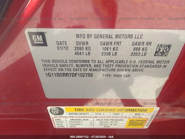 Photo 8 VIN: 1G11D5RR7DF102768 - CHEVROLET MALIBU 