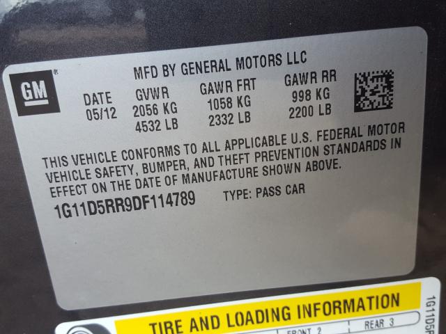 Photo 9 VIN: 1G11D5RR9DF114789 - CHEVROLET MALIBU 