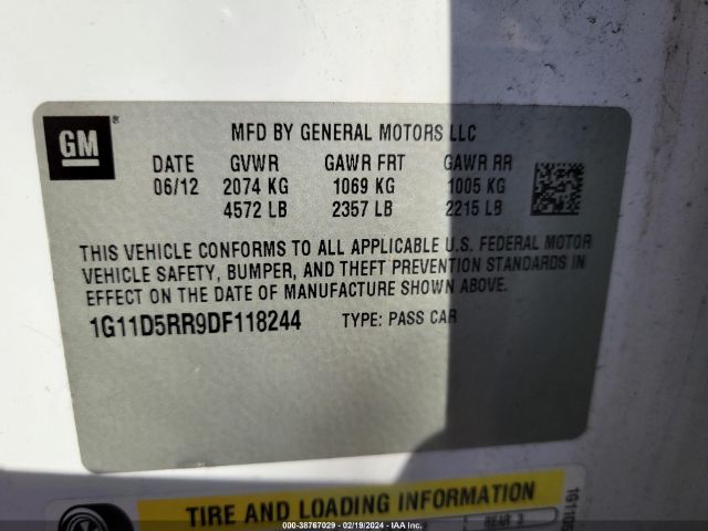 Photo 8 VIN: 1G11D5RR9DF118244 - CHEVROLET MALIBU 