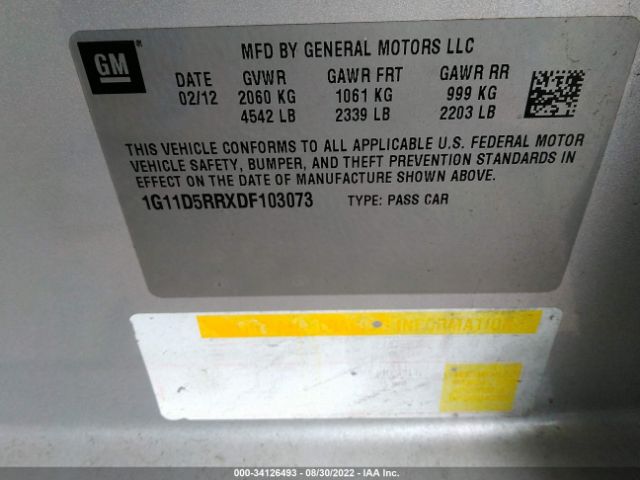 Photo 8 VIN: 1G11D5RRXDF103073 - CHEVROLET MALIBU 