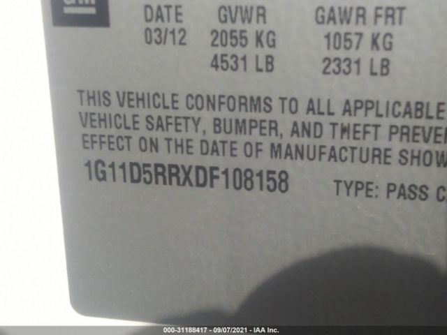 Photo 8 VIN: 1G11D5RRXDF108158 - CHEVROLET MALIBU 